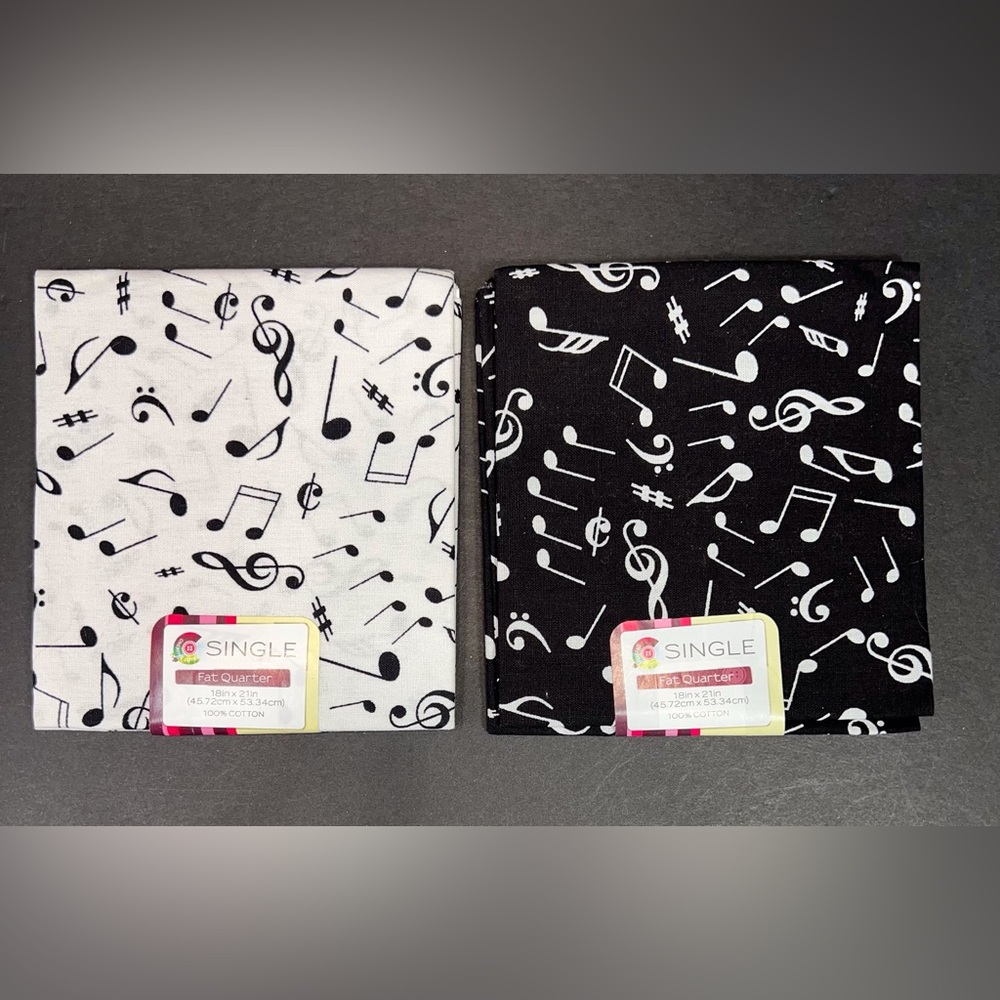 Single Brand 100% Cotton Fat Quarter Fabric Bundle Lot of Two Musical Print